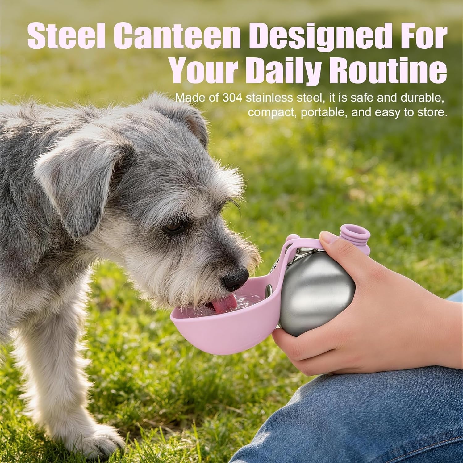 Stainless Steel Portable Dog Water Bottle with Bowl - 10oz No-Spill Travel Dispenser for Small Dogs - Ideal for Walking and Hiking