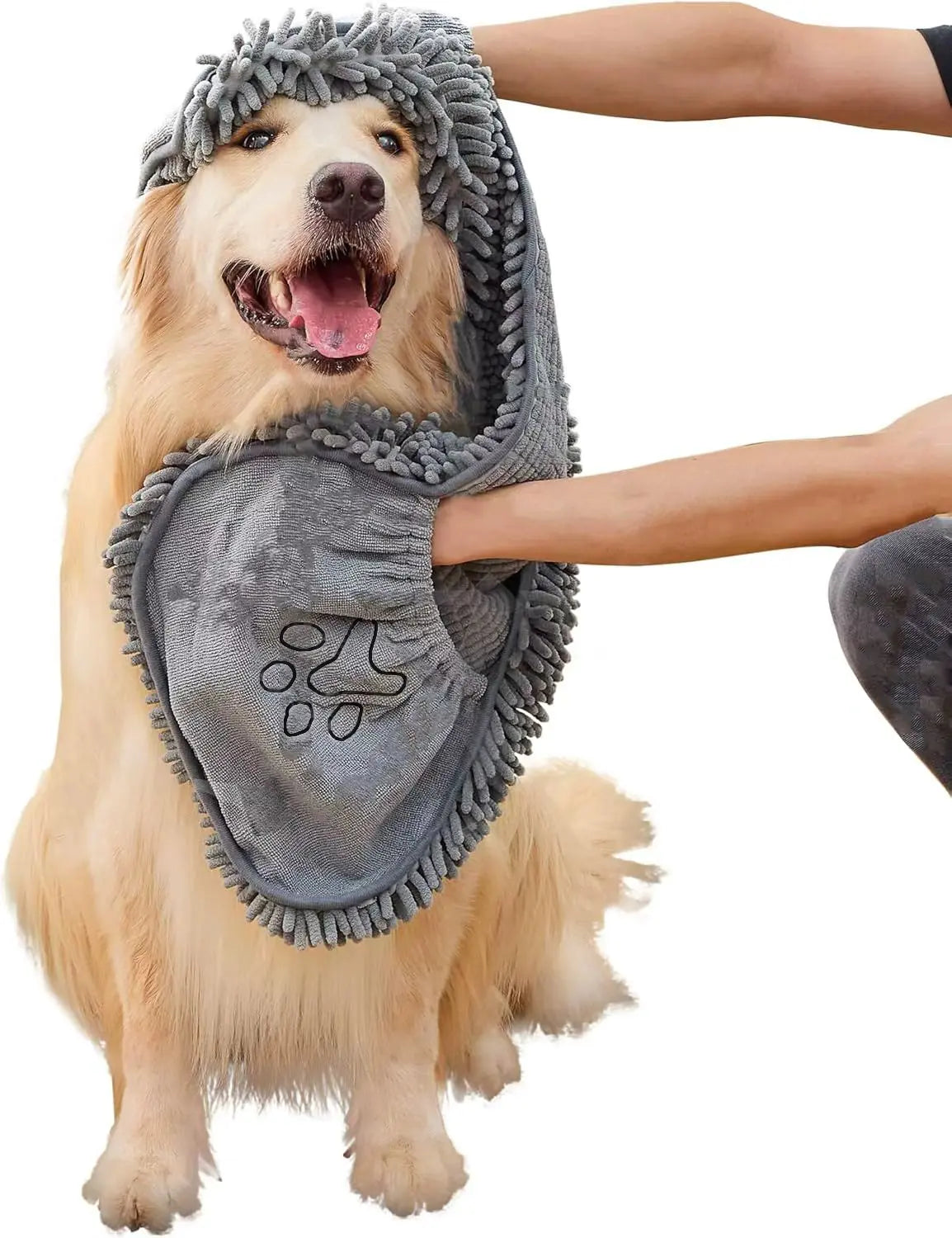 Microfiber Quick-Drying Absorbent Dog Towel with Hand Pockets - Machine Washable for Medium to Large Dogs (30" x 13")