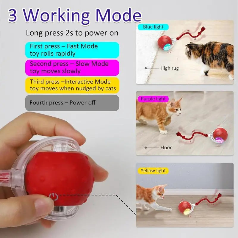 Automatic Interactive Cat Toy Ball for Indoor Use - Fast Rolling, Chirping, and Motion-Activated Pet Entertainment
