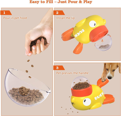 Interactive Duck-Shaped Dog Treat Dispenser and Slow Feeder Bowl - Puzzle Toy for Mental Stimulation with Adjustable Food Outlet for Small to Medium Cats and Dogs