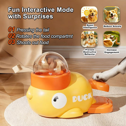 Interactive Duck-Shaped Dog Treat Dispenser and Slow Feeder Bowl - Puzzle Toy for Mental Stimulation with Adjustable Food Outlet for Small to Medium Cats and Dogs