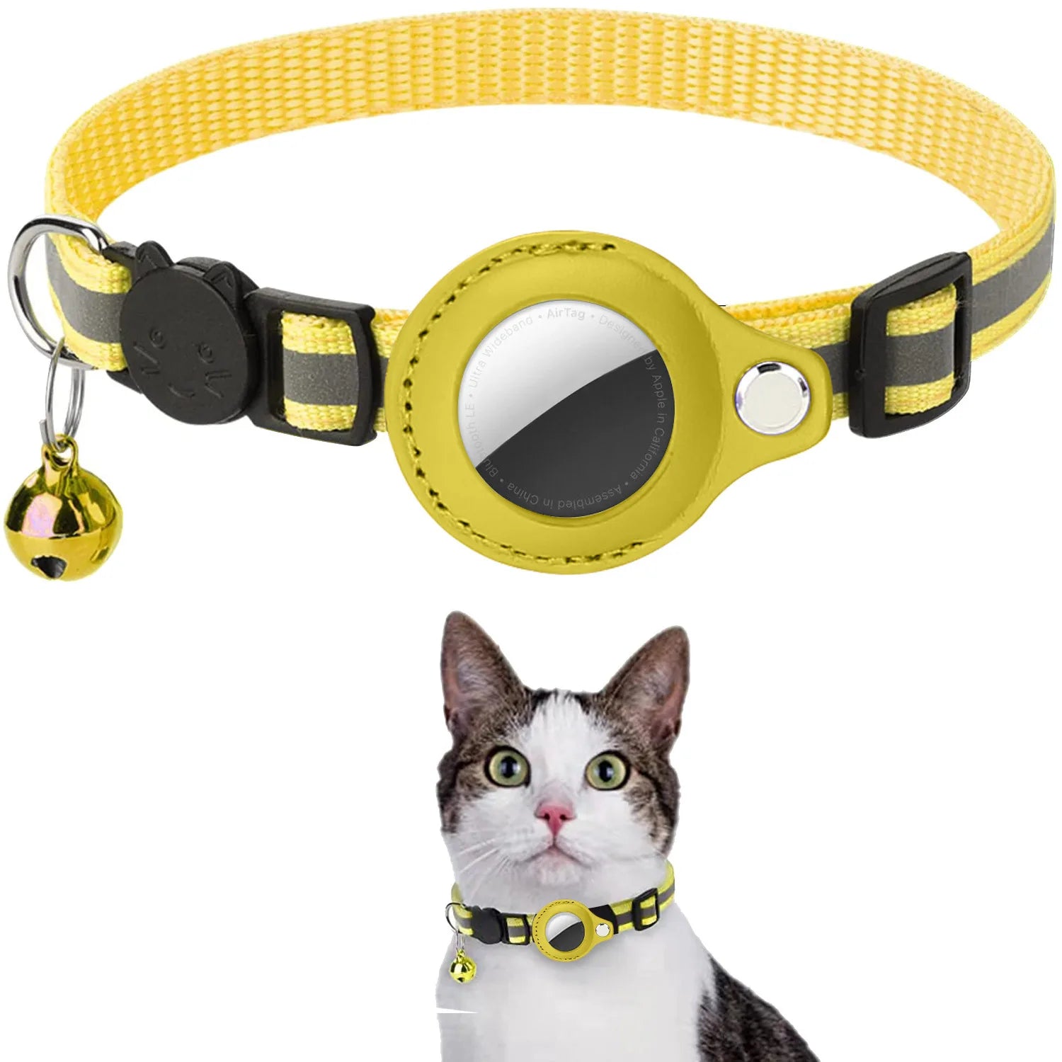 Adjustable Waterproof Cat Collar with Airtag Holder, Breakaway Design, Reflective Strips, and Bell