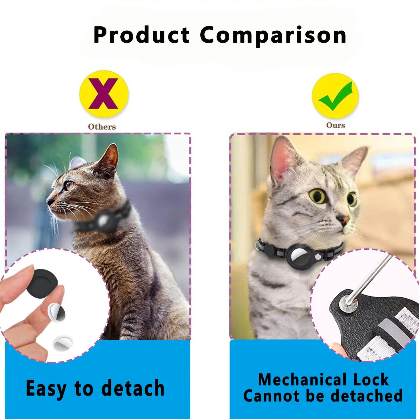 Adjustable Waterproof Cat Collar with Airtag Holder, Breakaway Design, Reflective Strips, and Bell