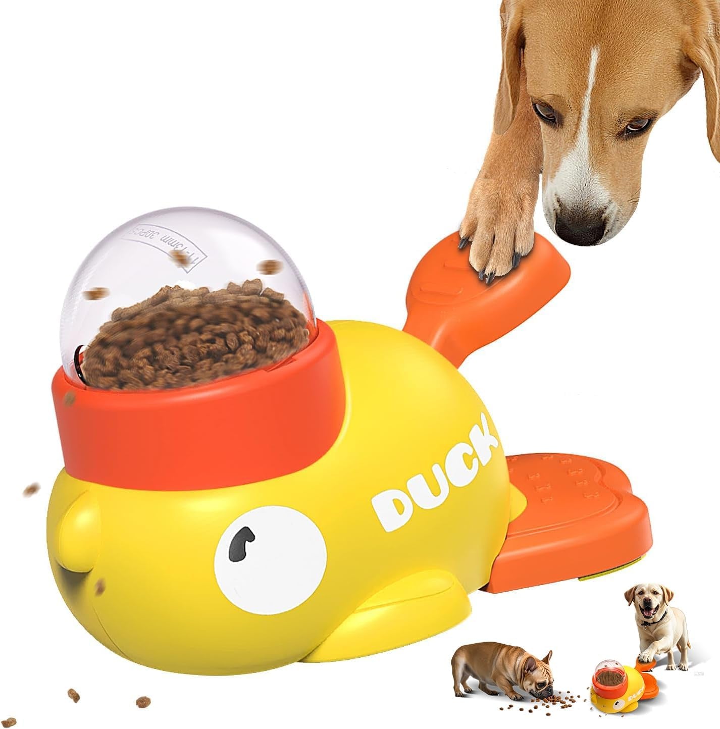 Interactive Duck-Shaped Dog Treat Dispenser and Slow Feeder Bowl - Puzzle Toy for Mental Stimulation with Adjustable Food Outlet for Small to Medium Cats and Dogs
