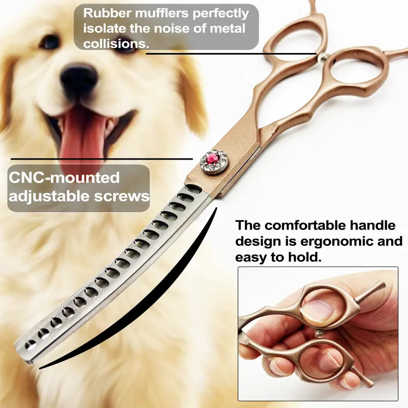 Wingsbro 7-Inch Professional Pet Grooming Scissors, Rose Gold Curved Thinning Shears for Groomers and Home Use