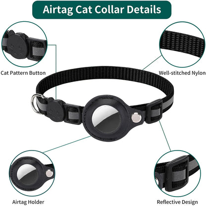 Adjustable Waterproof Cat Collar with Airtag Holder, Breakaway Design, Reflective Strips, and Bell