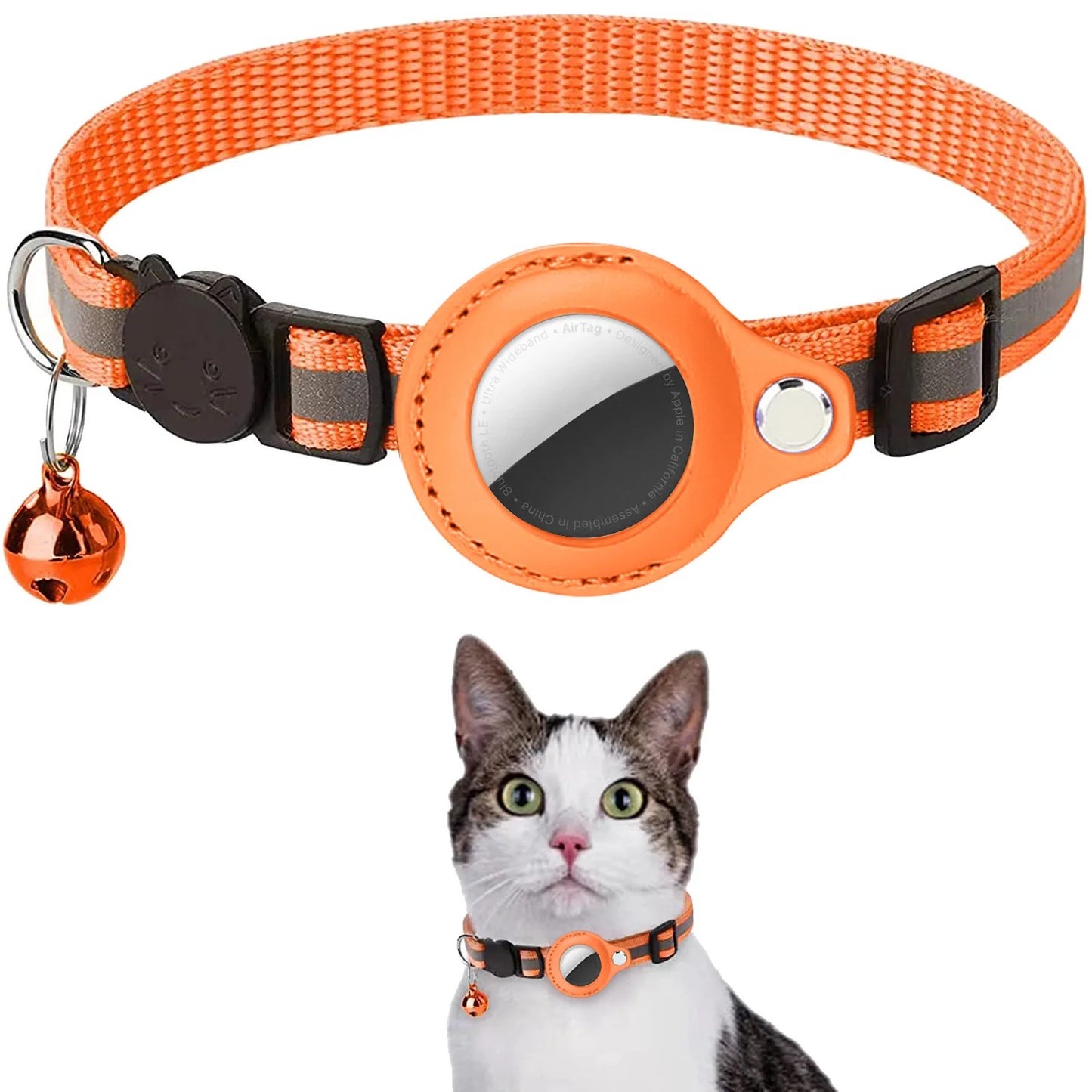 Adjustable Waterproof Cat Collar with Airtag Holder, Breakaway Design, Reflective Strips, and Bell
