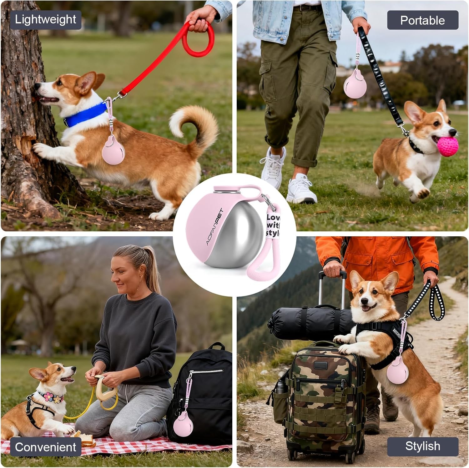 Stainless Steel Portable Dog Water Bottle with Bowl - 10oz No-Spill Travel Dispenser for Small Dogs - Ideal for Walking and Hiking
