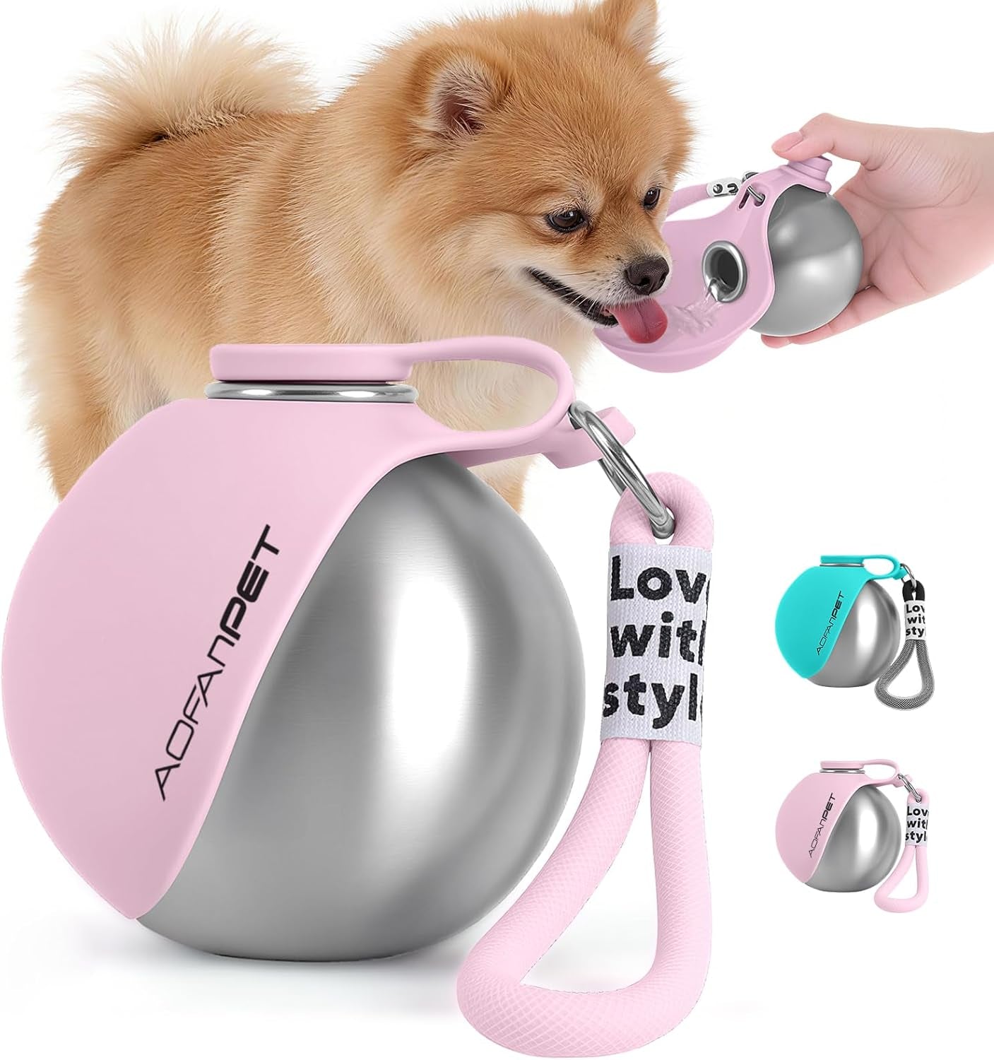 Stainless Steel Portable Dog Water Bottle with Bowl - 10oz No-Spill Travel Dispenser for Small Dogs - Ideal for Walking and Hiking