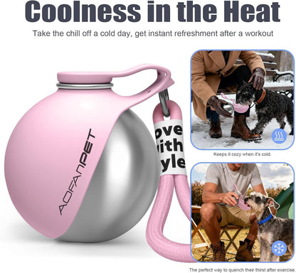 Stainless Steel Portable Dog Water Bottle with Bowl - 10oz No-Spill Travel Dispenser for Small Dogs - Ideal for Walking and Hiking