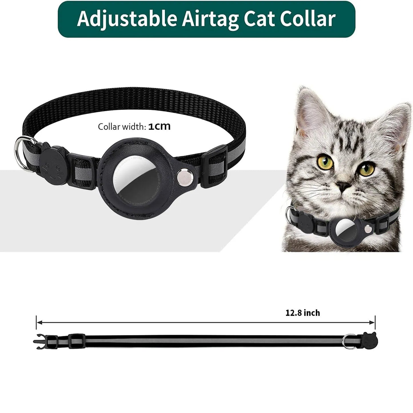 Adjustable Waterproof Cat Collar with Airtag Holder, Breakaway Design, Reflective Strips, and Bell