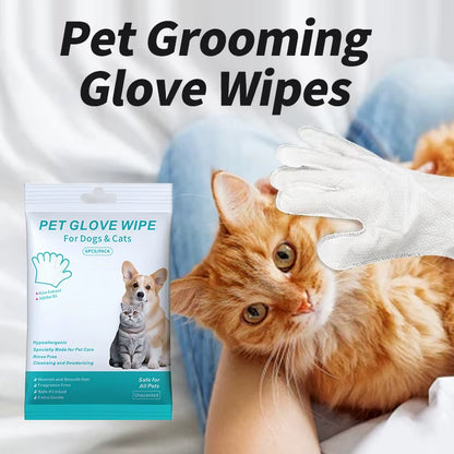 6-Pack Disposable Pet Cleaning Gloves - Wash-Free Bathing and Deodorizing Wipes for Cats and Dogs