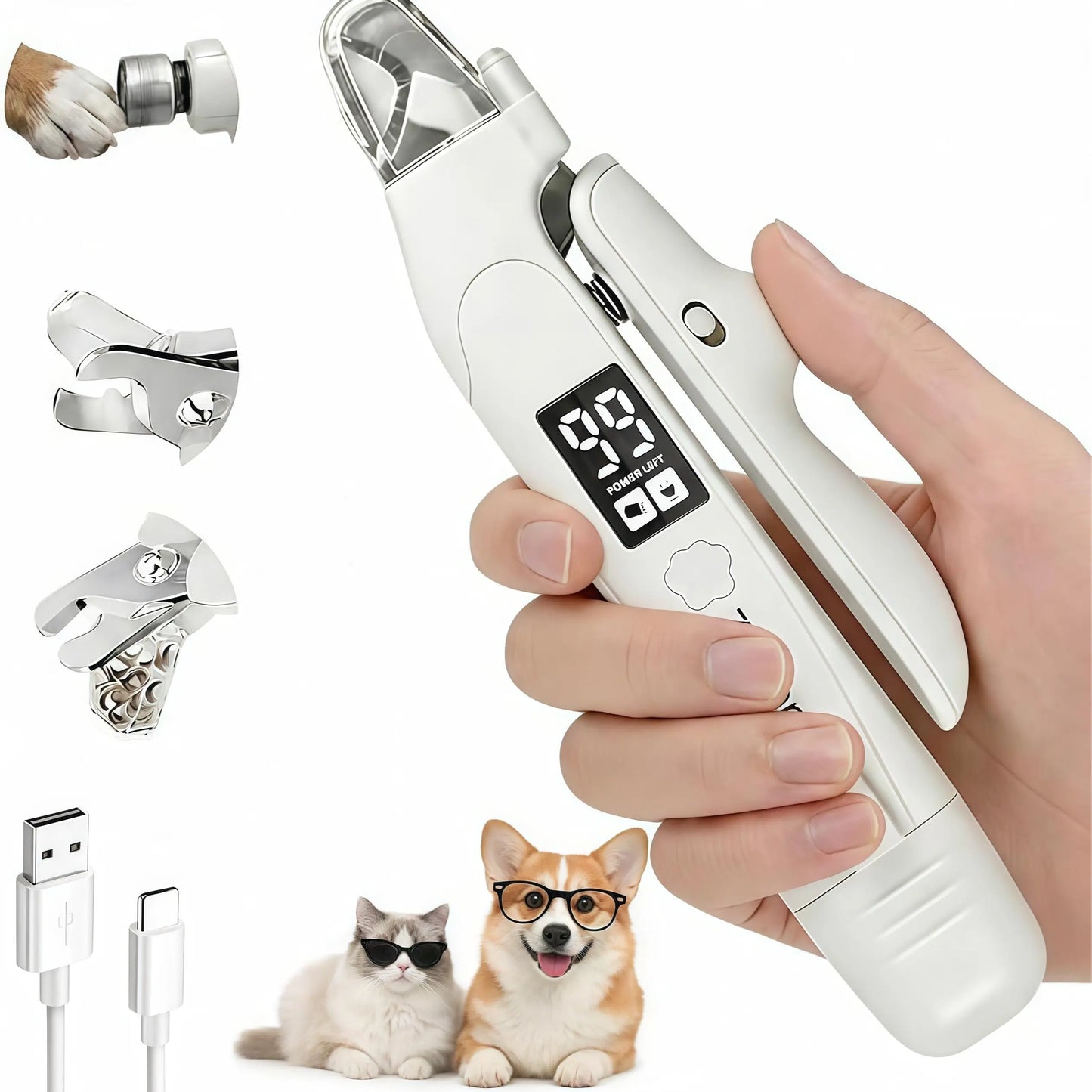 2-In-1 Dog & Cat Nail Clipper and Grinder with LED Light, Low-Noise Electric Pet Nail Trimmer, Safety Lock & Nail Catcher, USB-C Rechargeable, 3 Grinding Ports for Cats & Small to Medium Dogs Grooming Product