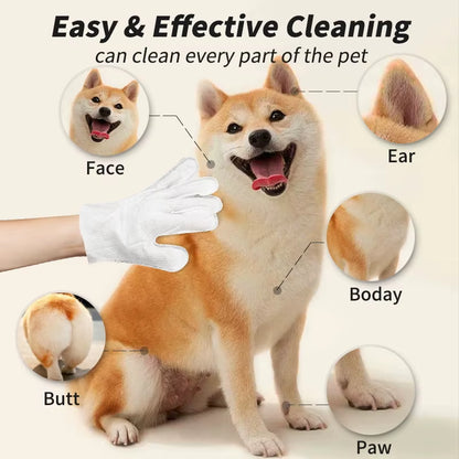 6-Pack Disposable Pet Cleaning Gloves - Wash-Free Bathing and Deodorizing Wipes for Cats and Dogs