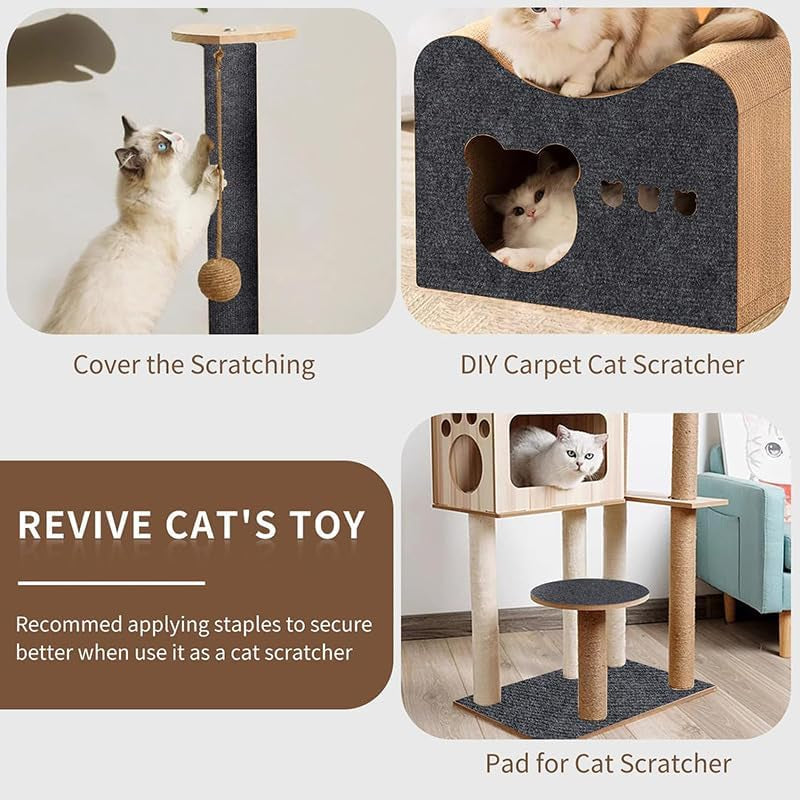 Self-Adhesive Cat Scratch Furniture Protector Mat - DIY Cat Scratch Pad for Cat Trees, Doors, and Couches (Dark Gray, 11.8 x 23 Inches)