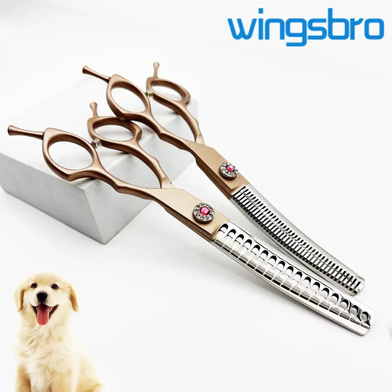 Wingsbro 7-Inch Professional Pet Grooming Scissors, Rose Gold Curved Thinning Shears for Groomers and Home Use