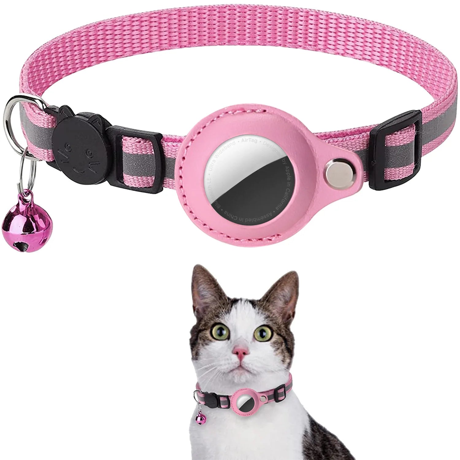 Adjustable Waterproof Cat Collar with Airtag Holder, Breakaway Design, Reflective Strips, and Bell