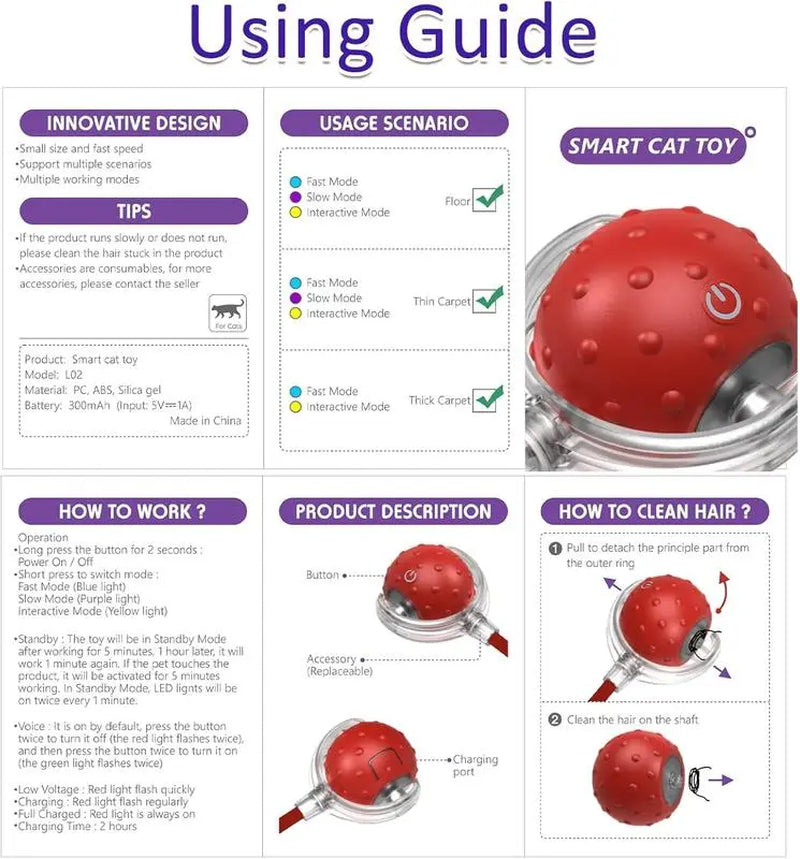 Automatic Interactive Cat Toy Ball for Indoor Use - Fast Rolling, Chirping, and Motion-Activated Pet Entertainment