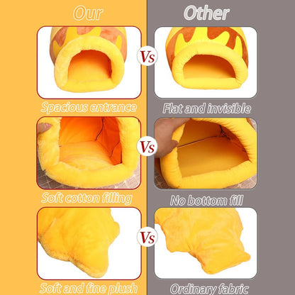 Honey Pot Cat Cave Bed - Plush Rebound Sponge Pet Nest with Removable and Washable Cushion, Adorable Cartoon Design for Small Cats and Breeds