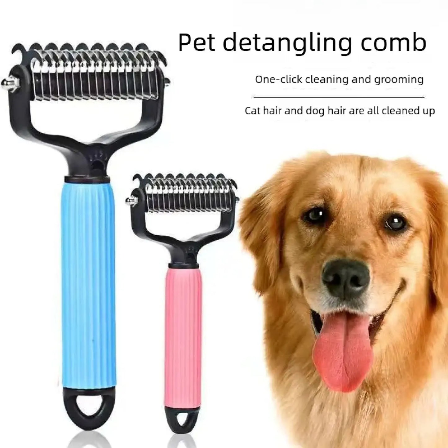 Professional Pet Grooming Tool - Universal Detangling Comb for Dogs with Stainless Steel Double-Sided Design for Effective Shedding Removal and Matted Hair Management.