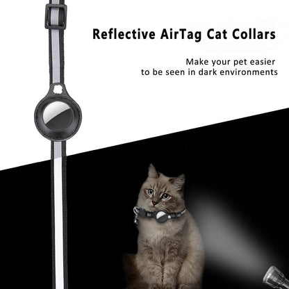 Adjustable Waterproof Cat Collar with Airtag Holder, Breakaway Design, Reflective Strips, and Bell