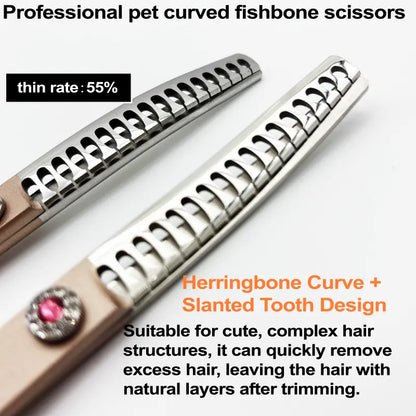 Wingsbro 7-Inch Professional Pet Grooming Scissors, Rose Gold Curved Thinning Shears for Groomers and Home Use