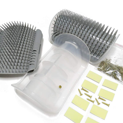 Softer Self-Grooming Tool Set with Catnip Wall Corner Massage Comb and Scratcher for Long and Short Fur Cats and Dogs (Gray) - 2 Pack