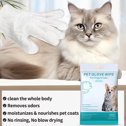 6-Pack Disposable Pet Cleaning Gloves - Wash-Free Bathing and Deodorizing Wipes for Cats and Dogs