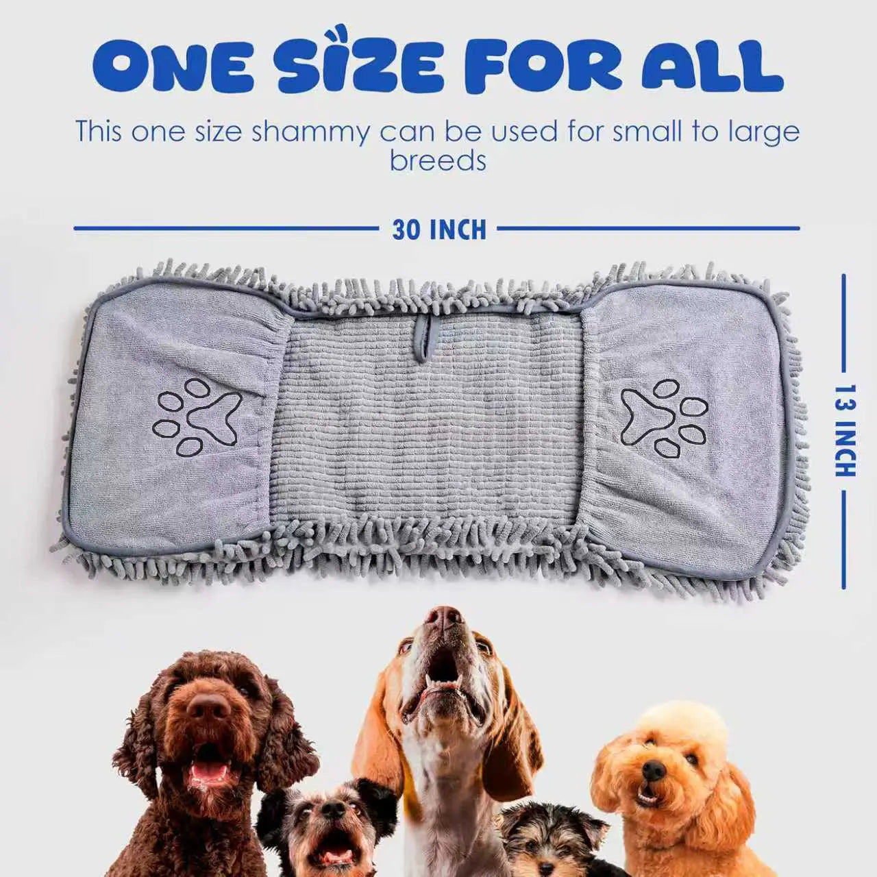 Microfiber Quick-Drying Absorbent Dog Towel with Hand Pockets - Machine Washable for Medium to Large Dogs (30" x 13")