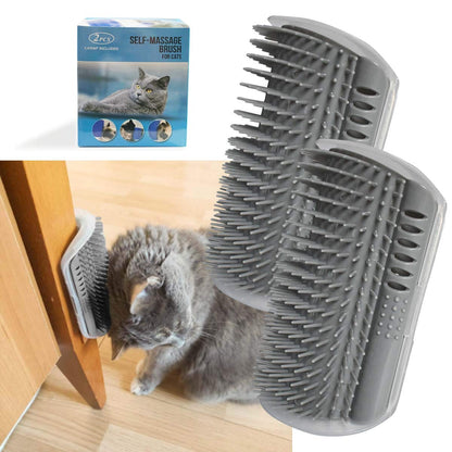 Softer Self-Grooming Tool Set with Catnip Wall Corner Massage Comb and Scratcher for Long and Short Fur Cats and Dogs (Gray) - 2 Pack