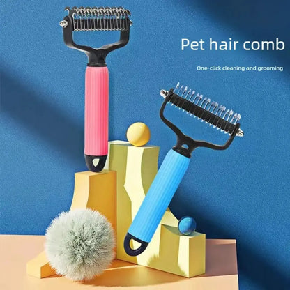 Professional Pet Grooming Tool - Universal Detangling Comb for Dogs with Stainless Steel Double-Sided Design for Effective Shedding Removal and Matted Hair Management.