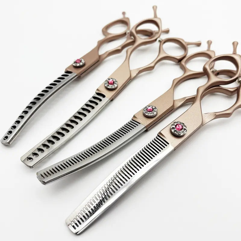Wingsbro 7-Inch Professional Pet Grooming Scissors, Rose Gold Curved Thinning Shears for Groomers and Home Use