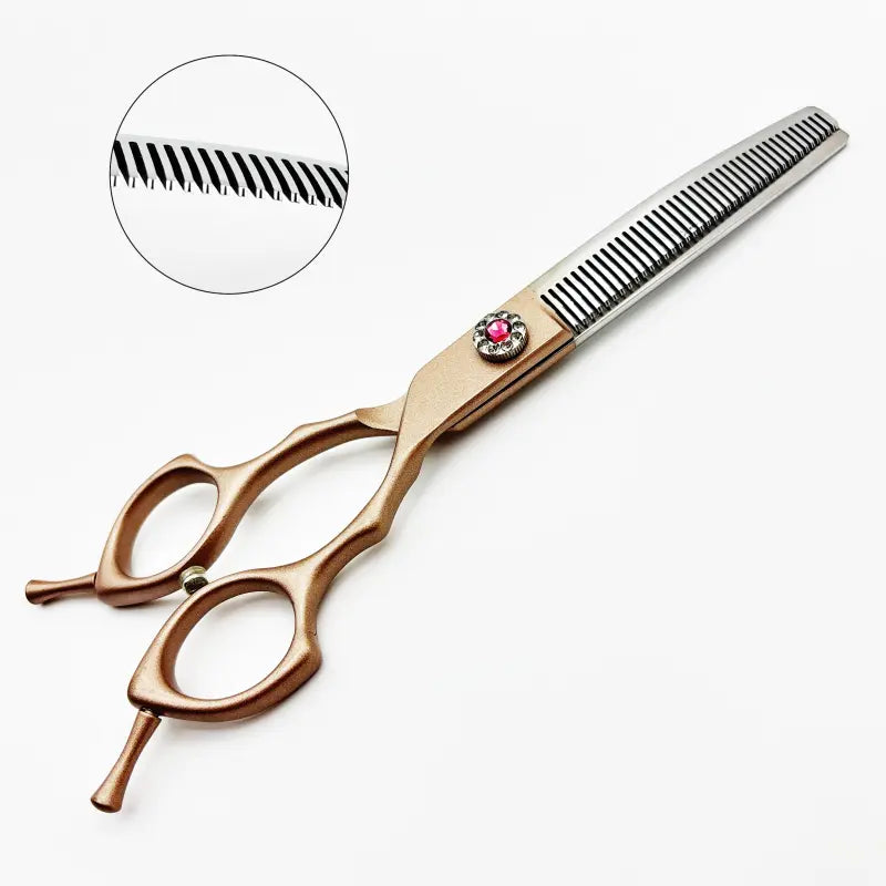 Wingsbro 7-Inch Professional Pet Grooming Scissors, Rose Gold Curved Thinning Shears for Groomers and Home Use